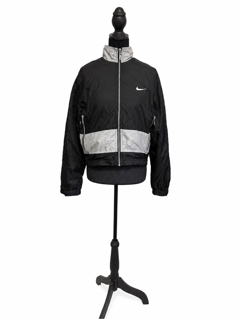 Nike Black Silver Colorblock Full Zip Windbreaker Jacket